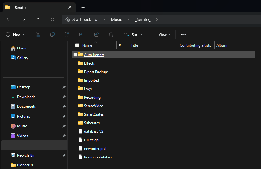 Windows File Explorer showing Music › _Serato_ with the Subcrates folder and the database V2 file