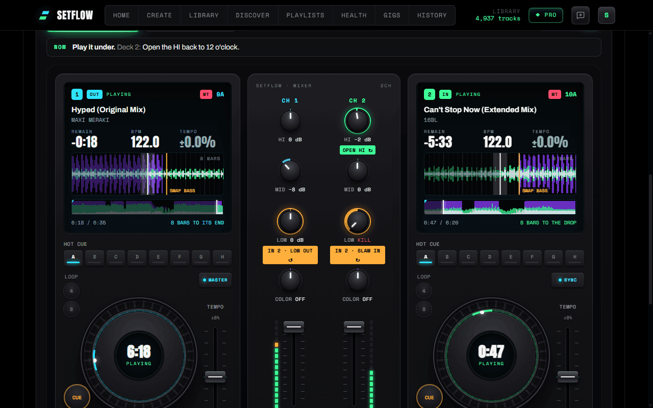 SetFlow's DJ Tutor two seconds before the bass swap