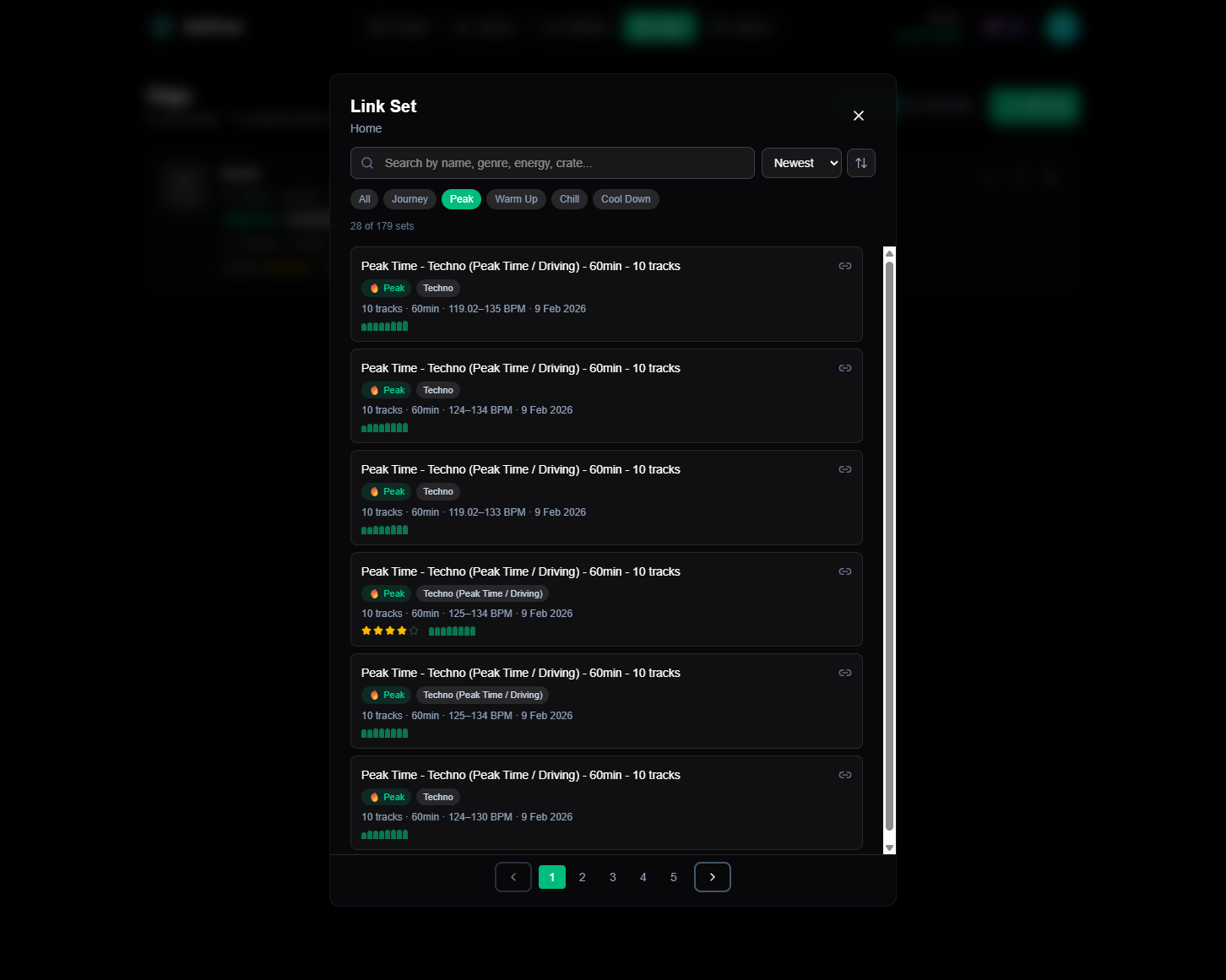 Set linking filtered to show only Peak Time sets